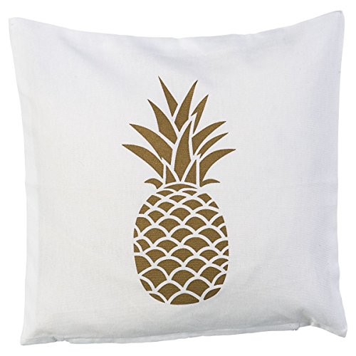 miaVILLA Kissenhülle Pineapples - Kissenbezug mit Ananas - Weiß Gold - ca. 40 x 40 cm