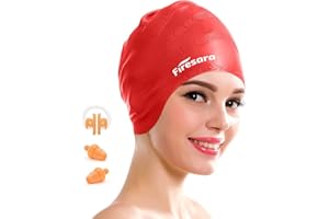 Firesara Silicone Bonnet de Bain avec Poches d'oreille pour Cheveux Longs, Unisexe imperméable en Caoutchouc Swim Chapeaux Gardez Long Short épais Cheveux bouclés Sec Comprend 2 Earplugs 1 Pince-Nez