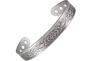 EnerMagiX Bracelet magnétique en cuivre pour homme et femme - 99,9 % cuivre massif - Bracelet magnétique avec 6 aimants puissants - Taille réglable (argent)