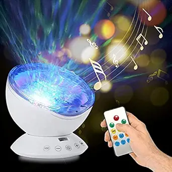 Citaaz Ocean Wave Projector Remote Control Led 7 Colors Undersea Wave Ceiling Projector Music Player Timer Night Light Projector for Kids Bedroom Living Room Decoration