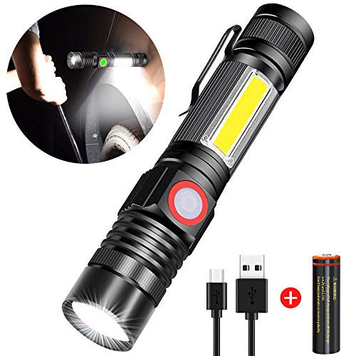 Spriak Magnetische Taschenlampen, wiederaufladbar mit Clip, bis zu 15 Stunden langlebig, inklusive Akku, hell, zoombar, Pocket Edc Taschenlampe für Camping, Wandern, Zuhause, Stromausfall