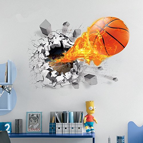 Auvs Stickers muraux 3D amovibles Nter Feuer - Basketball (50cm * 70cm)