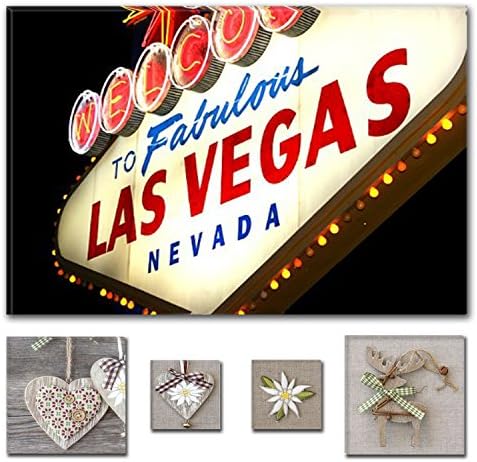EcoLight Wall Art Canvas Bundle Charming Vegas Night Add 23.62 X 35.43 Inch for Home Décor and Lovely Rustic Collage Set of 4 Artwork Modern Framed(Medium)