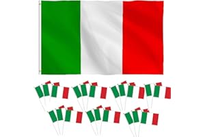 HPMAISON 90 X 150 cm Bandiere Italiane + 20 Pezzi 21,5x 14 Cm Italia Sventolando a Mano Bandiere Italiane per Festa Nazionale, Feste, Sfilate, Giochi di Calcio, Feste Bandiere Giardino Sport Decorazione