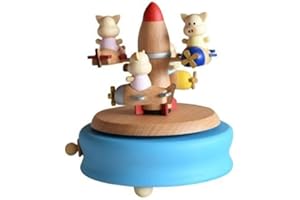 Chonor Escenarios Innovadores Caja de Música de Madera, Primo Creativo Manivela de Madera Artesanías Caja de Música - Cerdo Cohete - Mejor Regalo y Decoraciones Idea para Cumpleaños, Navidad