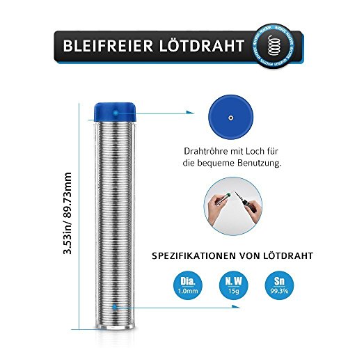 Lötkolben, HoLife Lötset【Neuste Version】60W Lötstation Einstellbarer Temperatur (200°C-450°C) mit 5pcs Eisen Lötspitze, Solder Sucker, Lötkolben Ständer, Lötzinn, Pinzetten für Holz, Brandmalerei,usw (60W 220V) - 3
