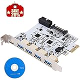 LATTCURE PCI Express Karte PCIE zu Typ A (4-Port) &amp; Typ C (1-Port) USB 3.0 PCIE Erweiterungskarte mit 15 Pin Stromanschluss, PCI-E USB 3.0 Hub Controller Adapter mit internem 19PIN Anschluss