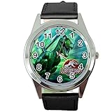 taport Jurassic Park Rund Quarzuhr schwarz Leder Band + Gratis Ersatz Akku + Geschenk Tasche