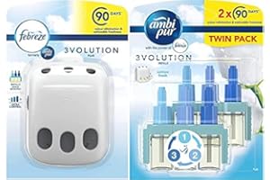GENERIC Ambi Pur Febreze 3Volution Air Freshener Plug-in Diffuser Refill Case + Febreze Ambi Pur 3Volution Air Freshener Plug-in Diffuser Refill, Odour Eliminator, Cotton Fresh, 40 ml, (20 ml x 2)