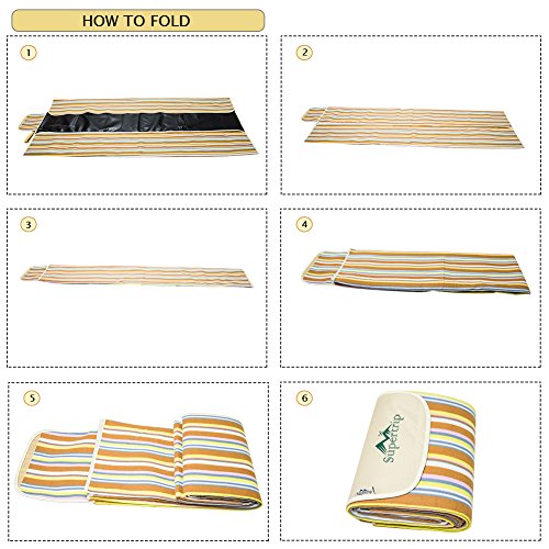 Supertrip Extra Large Picknickdecke wasserdichte sanddichte Fleece Picknickdecken Campingdecken Stranddecke mit Tragegurt Farbe Orange Streifen - 6