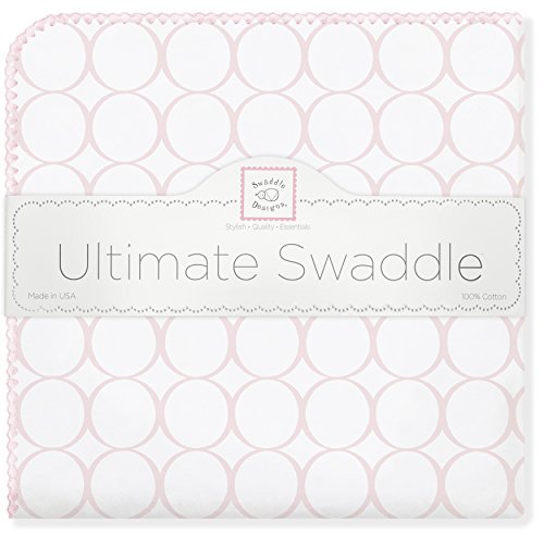 SwaddleDesigns Ultimate Swaddle Blanket, Premium Cotton Flannel, Pastel Pink Mod Circles