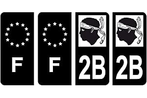 HADEXIA Lot 4 Autocollants Plaque immatriculation département 2B Haute-Corse Corse Noir & F France Europe