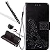 Galaxy S4 Leather Case,Galaxy S4 Floral Wallet Case,Leeook Card Slots Pu Leather Magnetic Closure Bookstyle Elegant Retro Pressed Flower Strap Flip Wallet Proective Case Cover with Stand for Samsung Galaxy S4+1x Black Stylus-Flower,Black