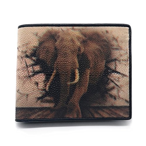 Preisvergleich Produktbild Stingray Bi-Fold Genuine Leather Elephant Print Wallet - Dark Brown