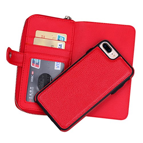 LOOKAY 2 in 1 Kunstleder Schutzhülle für iphone 7 apple 7 Multifunktions-Tasche Wallet Kartenfächer Rückschale iPhone7 Hülle Etui Case Cover in Rot - 3