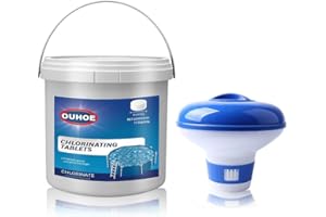 BILIVRY Hot Tub Chlorine Tablets, 300G Chlorine Tablets for Swimming Pool with Floating Dispenser for Swimming Pool Paddling Pool Spa Bathtubs Pool Water Cleaning Kit (A)