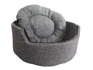 Hiputee Edition Super Soft Dual (Dark Grey-Black) Colour Round Dog/Cat Velvet Bed - (Large)