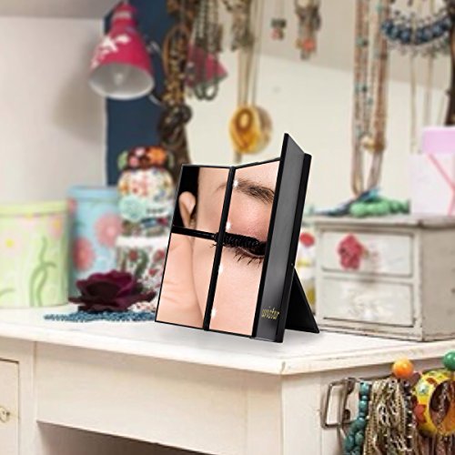 UVISTAR Kosmetikspiegel mit 8-LEDs Beleuchtung / Faltbare Beleuchtet Schminkspiegel / Reisespiegel 3 Seite / Make Up Spiegel mit Licht / Standspiegel mit Baterrie / Badspiegel Ohne vergrößerung - 8