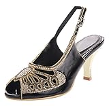  Honeystore Frauen Kunstleder Stöckel Absatz Sandalen Slingpumps mit Strass Schwarz 39.5 EU