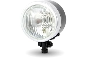 Alchemy Parts 4.5 inch Motorcycle Headlight in Custom Black & Chrome Small Discreet H4 55W Headlamp for Chopper Cruiser Bottom Mount Ideal for Trikes As Well (Type 3674)