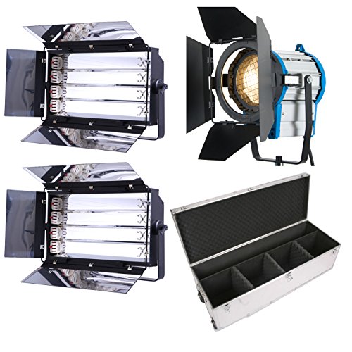 HWAMART® Kit 1x1000W Fresnel Tungsten Lights 2x Fluorescent 4 bank light FLY CASE WHEELS