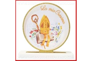 Ingrosso e Risparmio Decorazione Tridimensionale in polistirolo con Cerchio Glitter Oro Decorato con Mitra, Bastone e la Scritta La mia Cresima, addobbi per Feste religiose