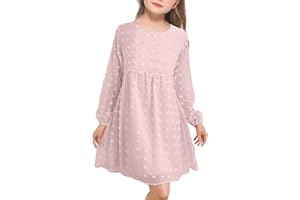 OLIPHEE Vestido de Niñas Fiesta de Boda Lindo Vestido Casual de Manga Larga Princesa Elegante Ropa de Lunares Suizos Chifón Niños Adolescentes 3-12 Años