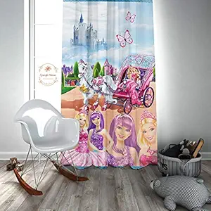 SpangleHomes Polyester 3D Digital Beautiful Cartoon Jasmine Printed Girls Window Room Curtains (4 x 5 Feet , Pink )