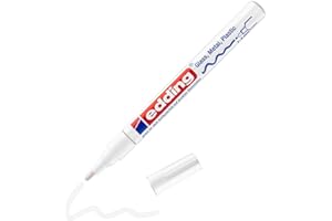 edding 751 Marcatore a Vernice Lucida, Bianco, 1 Pennarello, Punta Rotonda 1-2 Mm, Pennarello Indelebile per Vetro, Pietra, Legno, Plastica, Carta, Impermeabile, Alta Copertura
