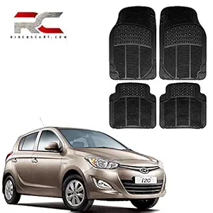 Riderscart (4 Pcs) Full Set Ridged Heavy Duty Anti- Slip Car Rubber Floor/Foot Mat for Hyundai i20 (Non Slip, Black) with Warranty