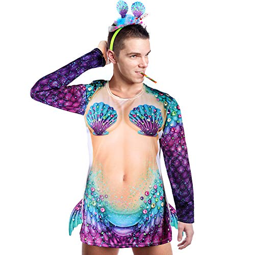 JF Costume de sirène adulte mens unisexe nouveauté pom-pom girl homme déguisement pour adulte gay fierté Bachelor party carnaval - Multicolor - Taille unique