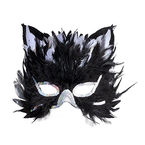 Katzenmaske Feder Maske silber-schwarz Katze Halbmaske Augenmaske Federmaske Kostüm Zubehör - 2