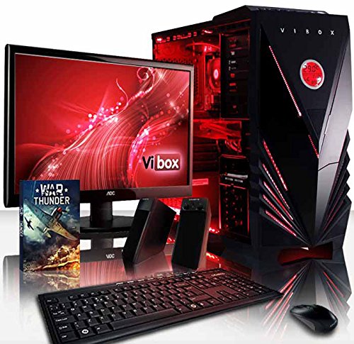 VIBOX Warrior Komplett-PC Paket 5 Gaming PC - 4,3GHz AMD FX Quad-Core CPU, RX 460 GPU, leistungsfähig, Desktop Gamer Computer mit Spielgutschein, 22" HD Monitor, Tastatur & Mouse Set (DE QWERTZ), Rot Innenbeleuchtung, lebenslange Garantie* (4,2GHz (4,3GHz Turbo) Superschneller AMD FX 4350 Quad-Core Prozessor CPU, MSI AMD Radeon RX 460 2GB Grafikkarte, 32GB DDR3 1600MHz RAM, 2TB (2000GB) SATA III 7200rpm Festplatte, 85+ Netzteil, Vibox rotes Gehäuse, AM3+ Mainboard, Ohne Windows Betriebssystem)