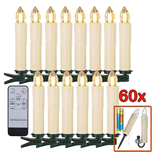 Preisvergleich Produktbild LED Kerzen [Batterien, Fernbedienung, Timer und Dimmbar] Kerzenlichter Flammenlose Weihnachtskerzen für Auß-Innen wasserdicht Weihnachtsbaum Weihnachtsdeko Hochzeit Geburtstags Party (beige, 60 Stück)