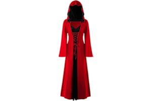CNVAUIE Halloween Vintage Witch Dress, Women Renaissance Medieval Costume Dress, Halloween Vampire Witch Hooded Costume