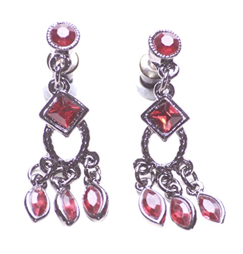 Classic Detailed Ruby Gem Droplet Earings Gun Metal Detail