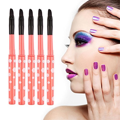 Fashion Base® 5pcs Portable Retractable Lip Brush Makeup Cosmetic Lipstick Brush (5Pcs Pink)
