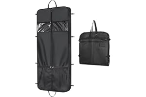 Univivi Long Dress Bag, 60 inch Dress Cover with 5 Zip Pockets and PVC Transparent Window, Waterproof Foldable Garment Bag for Women for Travel with Adjustable Handles, for Wedding and Feast, Black