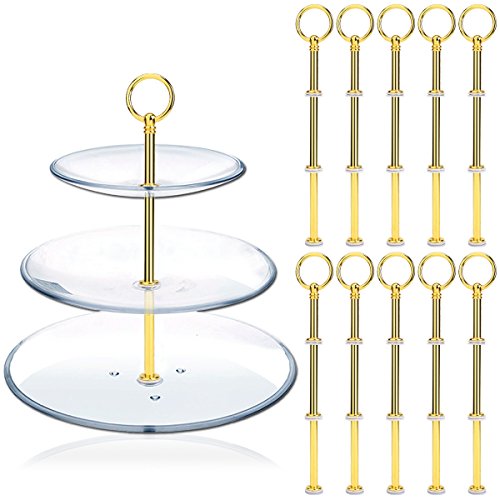 10 x Rund Golden mini Metallstangen Mittellochausstech für 2 bis 3 Etage Etagere Etagenplatte Hochzeitstorte Tortenständer 21cm - 3