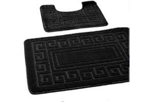 EDS Luxury 2 Piece Greek Bath Mat Set Non Slip Ultra Soft Bathroom Mats Water Absorbent Bath Mats Machine Washable Rug Toilet Mat for Bathroom Floor (Black)