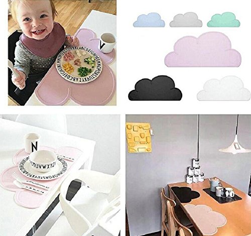 DaoRier Silikon Platzdeckchen Platzsets Kinder Tischset Wasserdicht Mahlzeit Matte Rutschfeste Potholder Wolke Geformte (Weiss) - 7