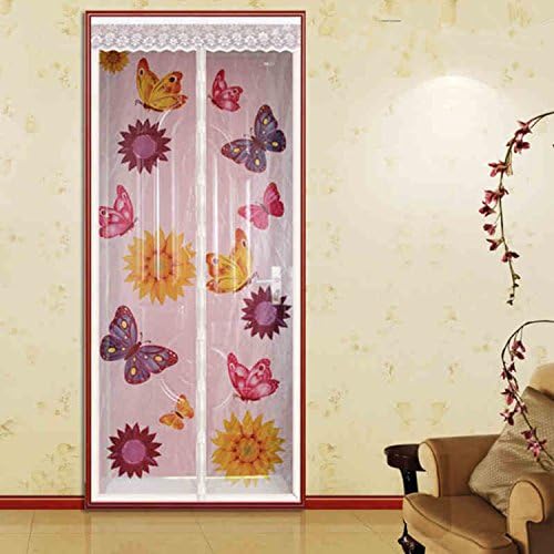 FUYA New Magnetic Door Screen Magic Sheer Curtains Anti-Mosquito Net Insect Screen Mosquito Curtain Mesh Spring Item Butterfly With Sunflowers (100X210CM (39.37X82.68inches), White)