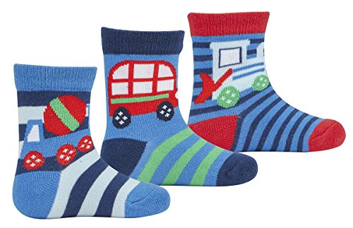 3 Pairs TICK TOCK Baby Boys Design Socks Cotton Rich Cute Bright Car Newborn