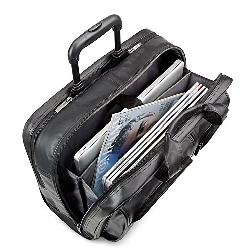 Classic Leather Rolling Case, 15.6“, 17 x 8 x 13 1/2, Black, Sold as 1 Each - 2