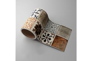 Dostear Borde del papel pintado Patrón Marrón Auto Adhesivo del Papel Pintado del PVC Cenefa autoadhesiva para decoración de pared de cocina baño 10cm X 500cm