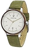 JACQUES FAREL hayfield Nachhaltige Damen Holz-Armbanduhr Walnuss Öko-Leder Wald-Grün Analog Quarz Stahl-Gehäuse 3 Bar ORW 1007