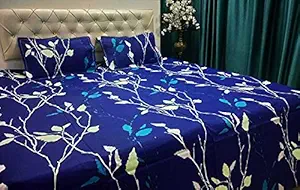 DEV Handloom Cotton Radium Night Glow Double Bed Sheet with Two Pillow Cover (90X100 Inches, Blue B)