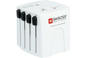 SKROSS 1.302180 Micro-MUV Uniwersalny zasilacz podróżny - Napięcie i moc 100V - 250W / 250V - 625W - Ochrona przed porażeniem prądem, Biały