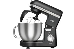 ‎KARACA Karaca Mastermaid Chef Pro Doppelarm-Küchenmaschine, glänzend schwarz, 1750 W, 5 L Mixer, Food Processor, Geschwindigkeitseinstellung, Knethaken, Verquirlen, Kneten und Mischen