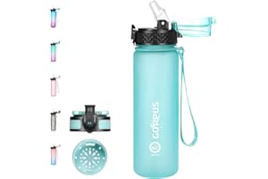GOPPUS 500ml/17oz Kids Water Bottles with Straw BPA Free Childrens Water Bottle Leakproof Drinks Bottle for School Tritan Girl Boy Sports Water Bottle Reusable Toddler Water Bottle with Time Markings